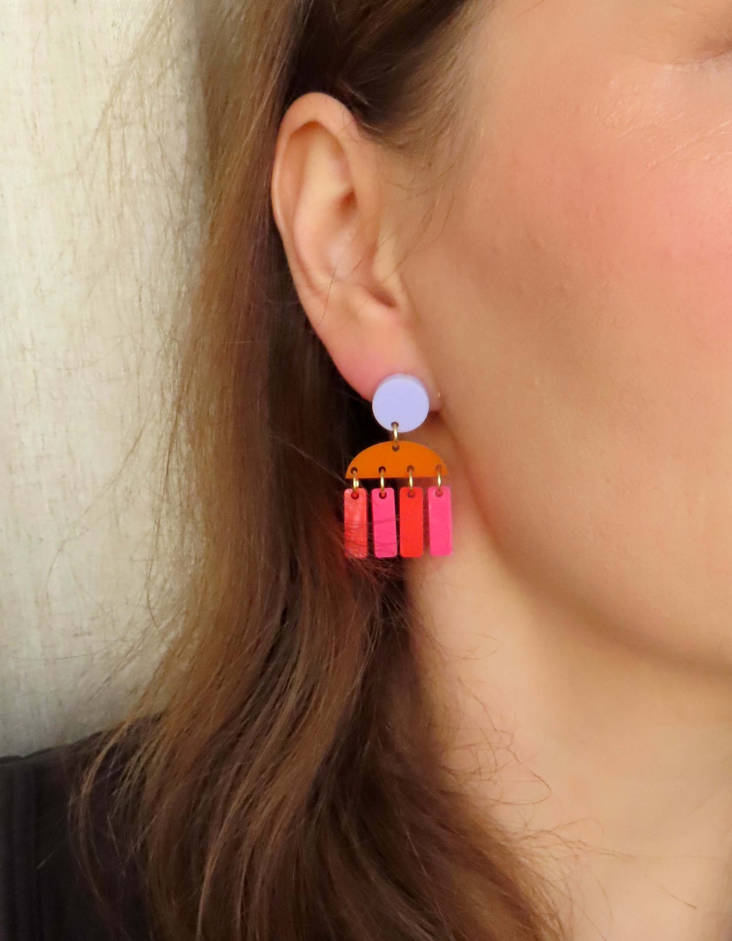 Stripes Pink Feuerrote Statement Ohrringe