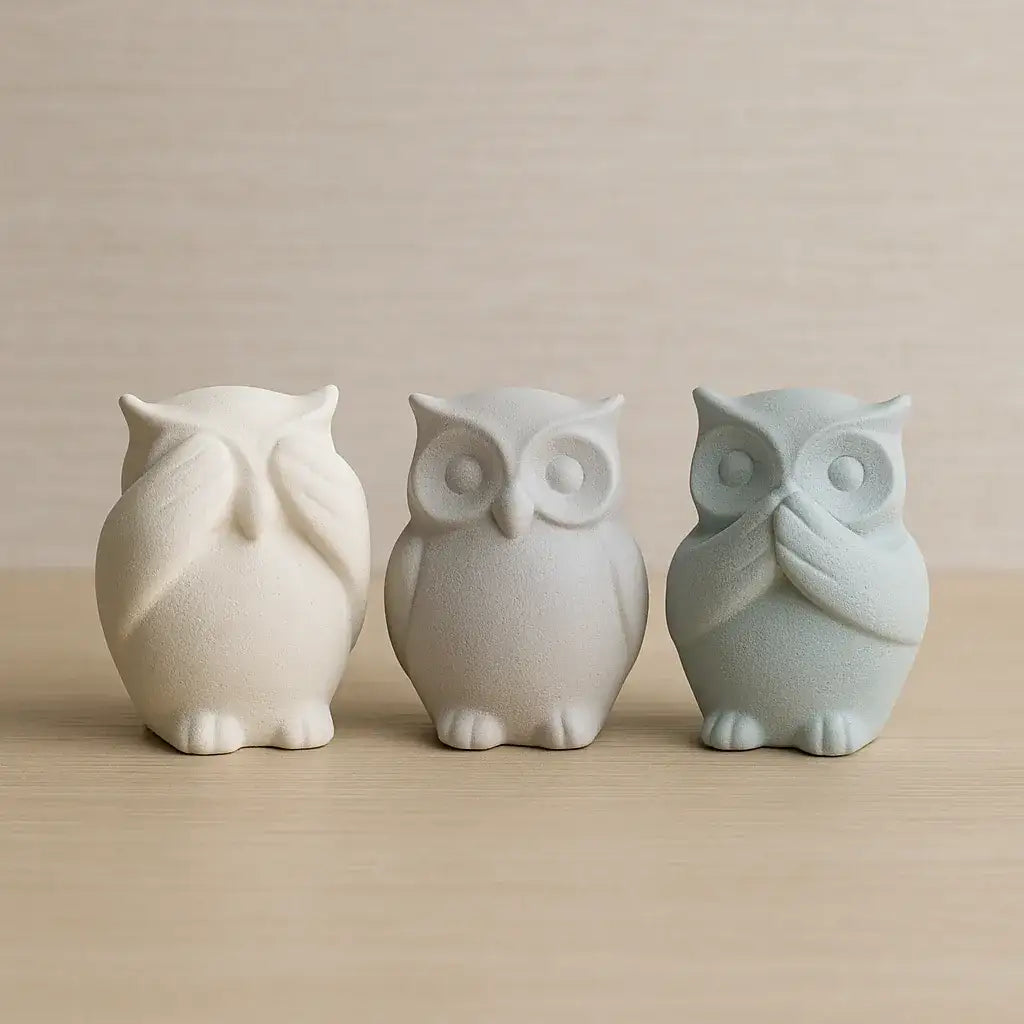 Eulenfigur „Nichts Böses sehen“ – Handgemachte Deko mit Symbolik