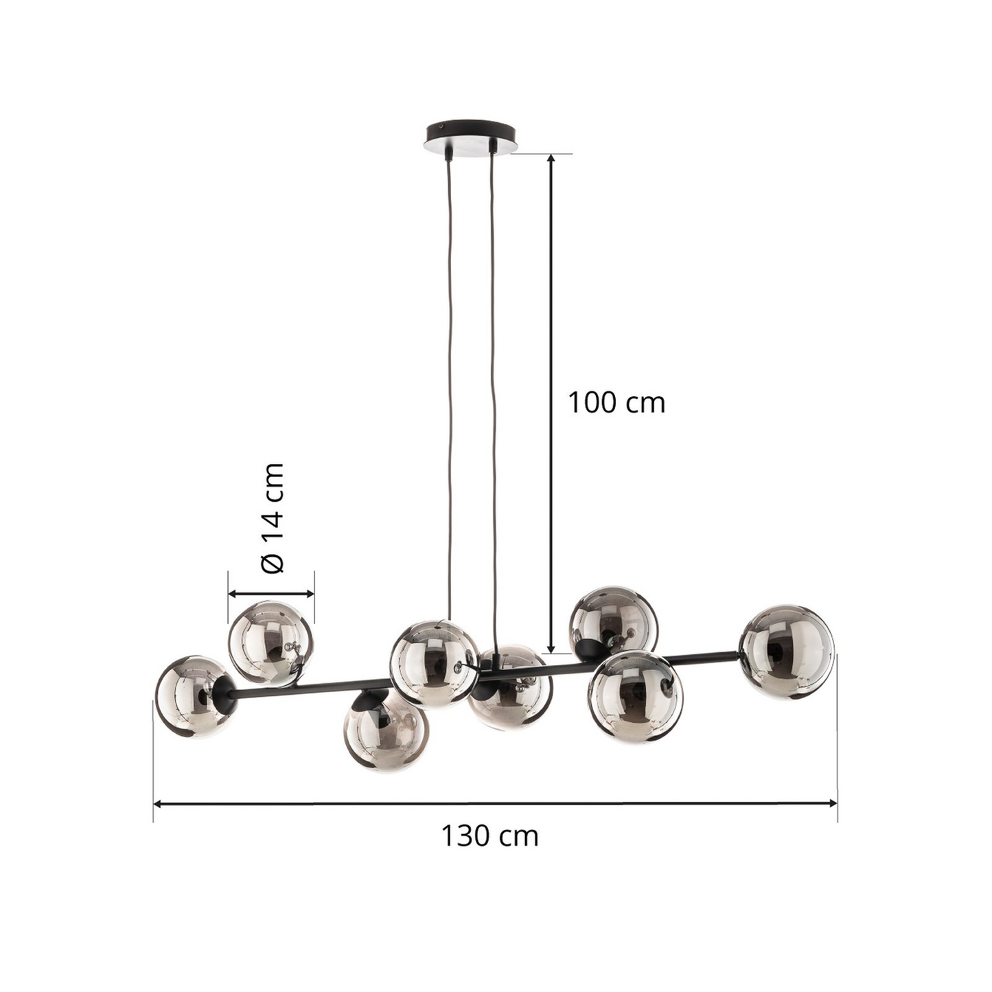 B-grade Euluna pendant light, hanging lamp, lamp, light, Glassy 8-light glass shade, graphite