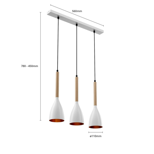B-stock Euluna hanging light Muza hanging light lamp three-bulb E27 white wood