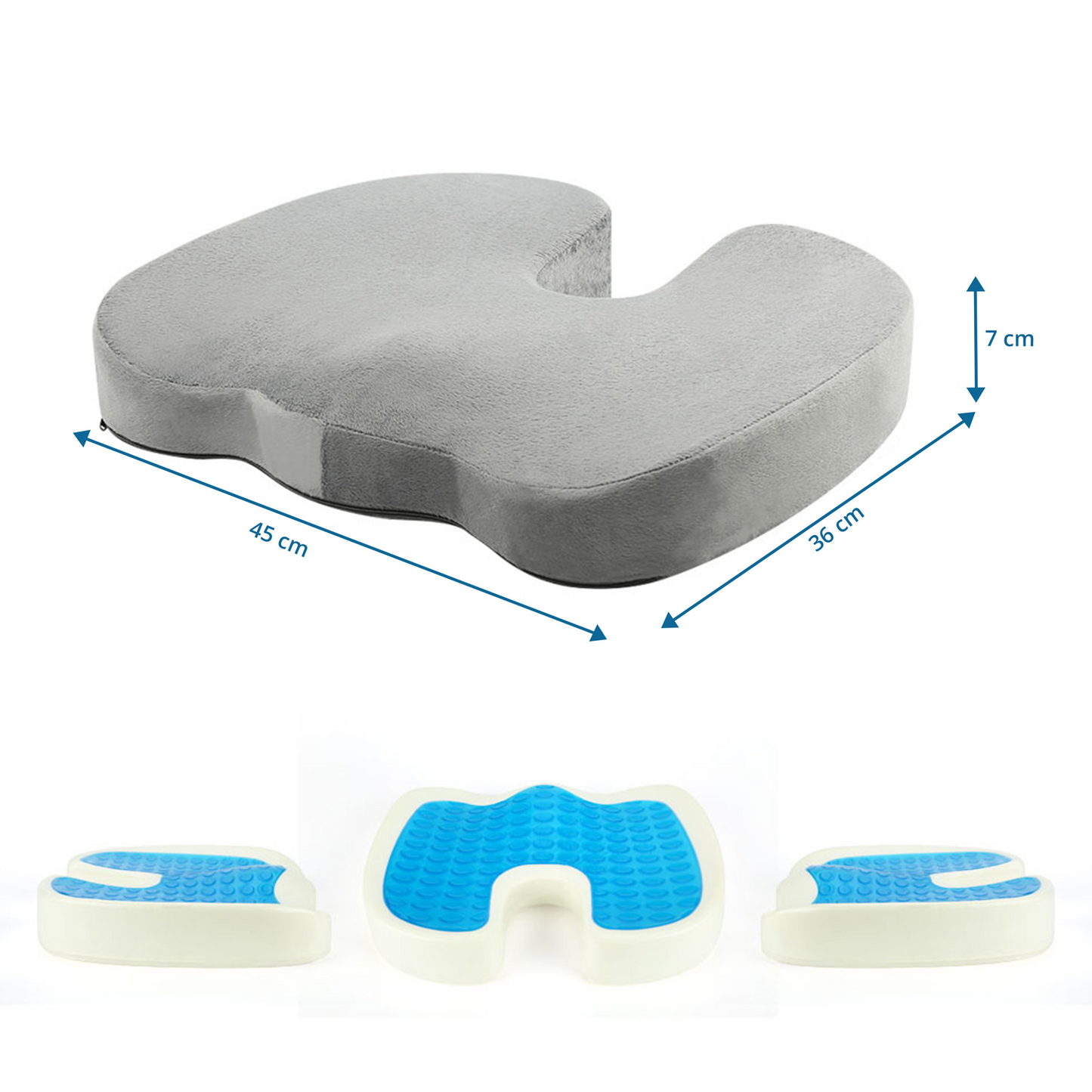 B-grade Hjh Office seat cushion, foam, gel, velour, grey, removable, washable, memory foam