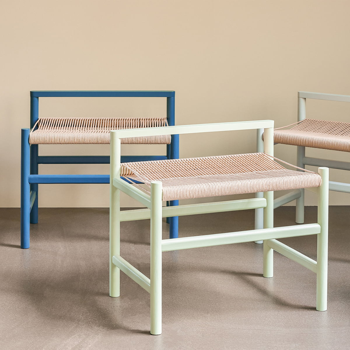 B-flokks Hübsch innanhússbekkur, eik, pappírssnúra, ljósgrár, 60 cm, Heritage