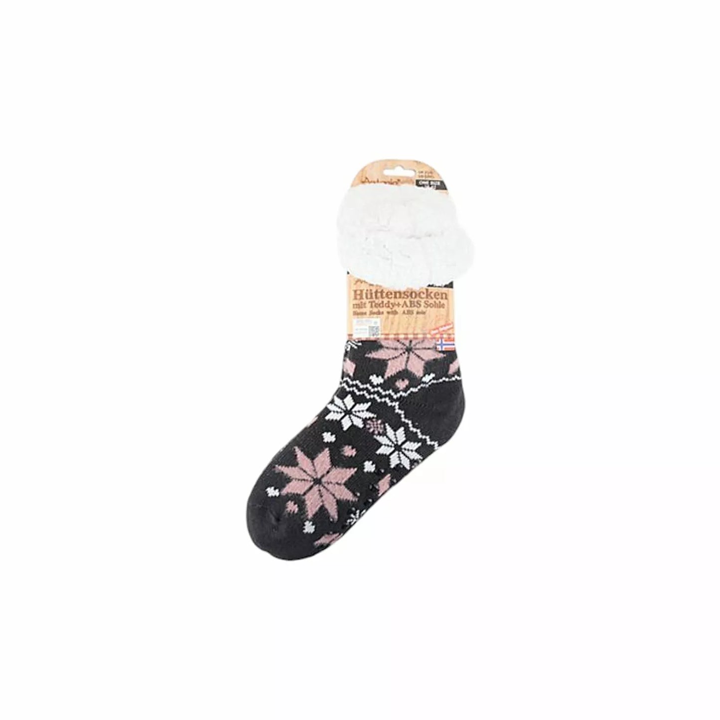 Hüttensocken » Kuschelsocken » Anti Rutsch Socke » Winter Hausschuhe » Strick Fleece in grau/rosa/weiß
