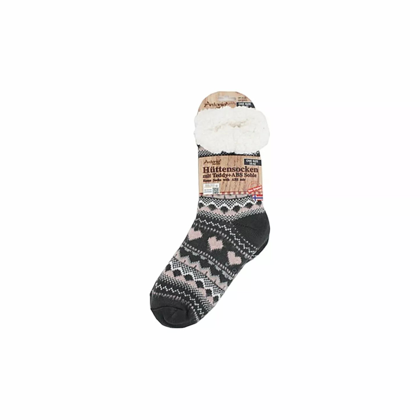 Hüttensocken » Kuschelsocken » Anti Rutsch Socke » Winter Hausschuhe » Strick Fleece in grau/rosa/weiß