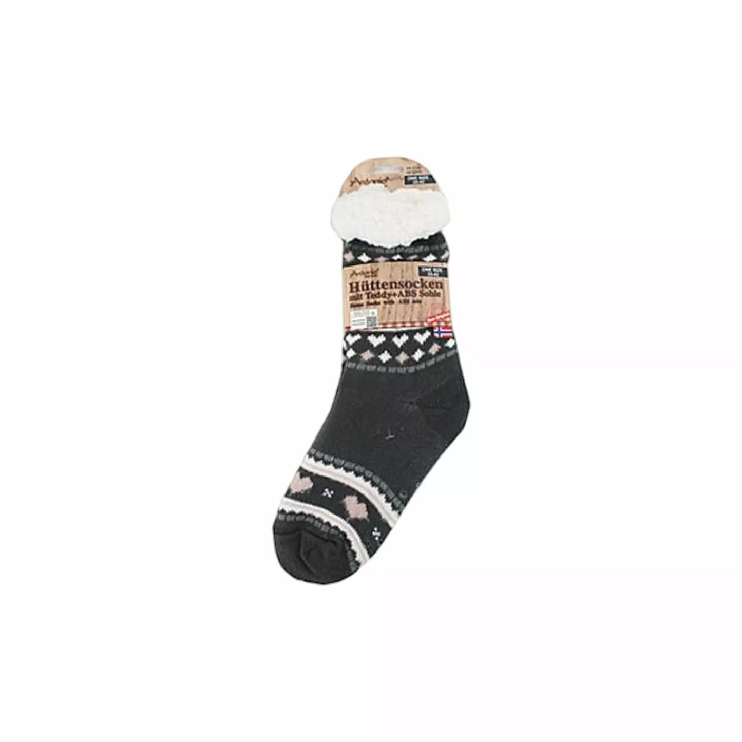 Hüttensocken » Kuschelsocken » Anti Rutsch Socke » Winter Hausschuhe » Strick Fleece in grau/rosa/weiß