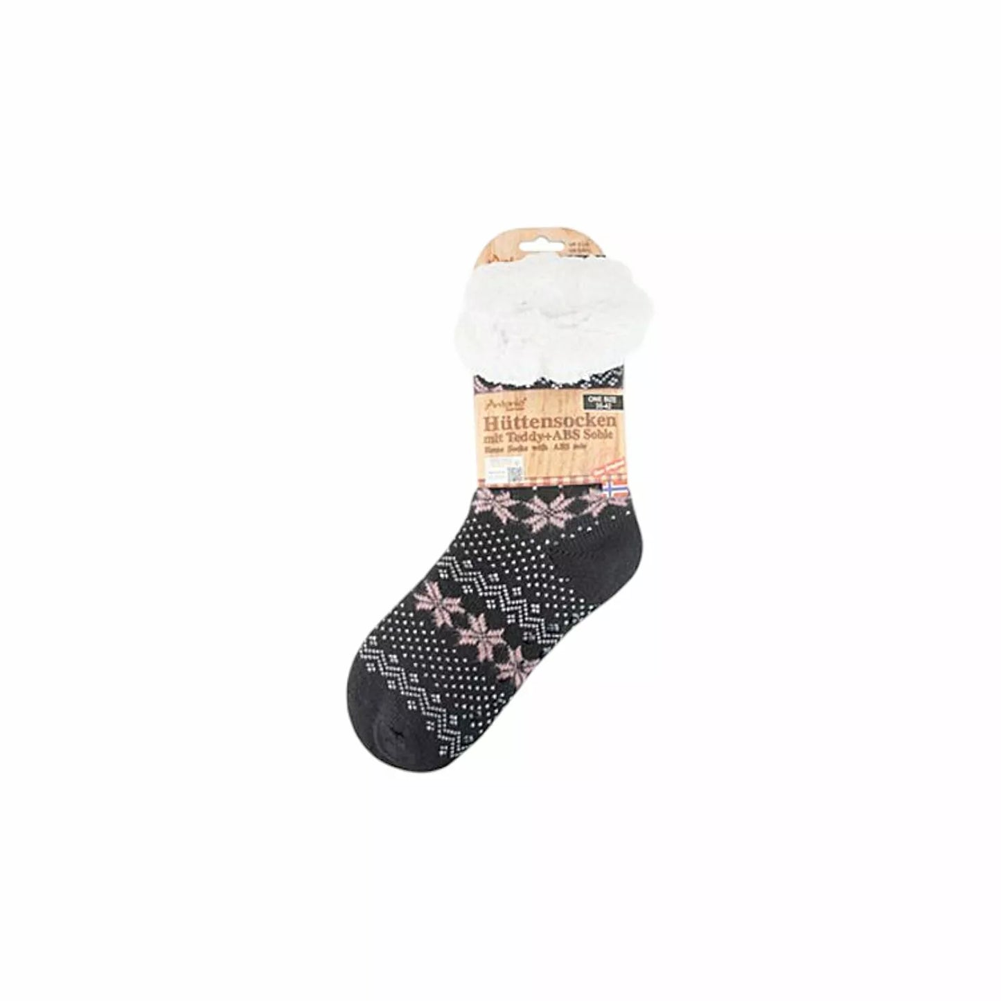 Hüttensocken » Kuschelsocken » Anti Rutsch Socke » Winter Hausschuhe » Strick Fleece in grau/rosa/weiß