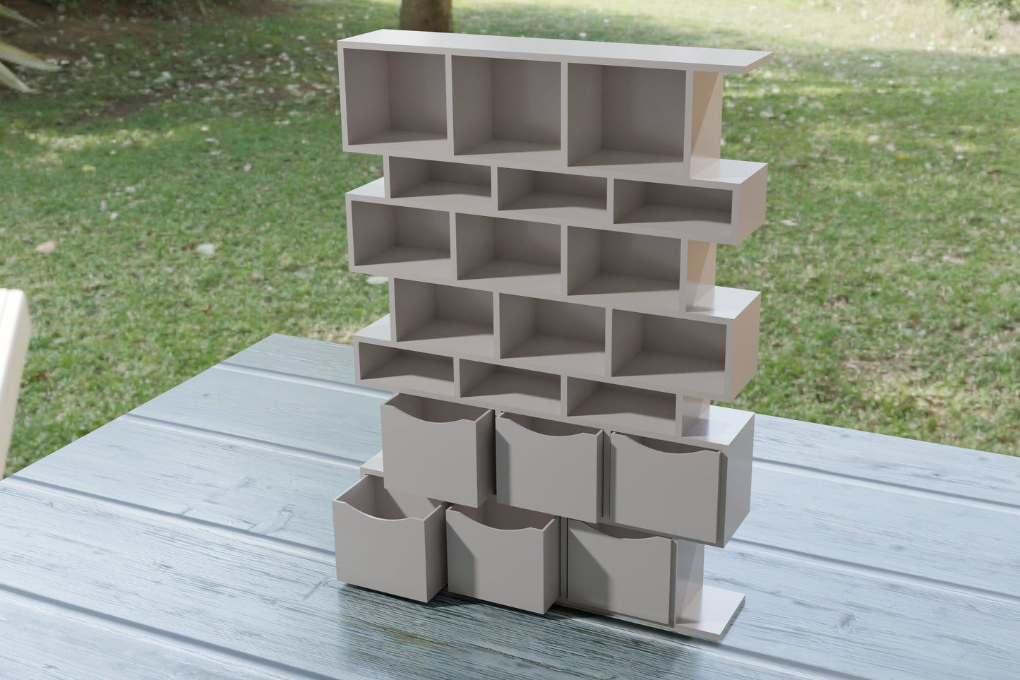 Modern Zig Zag Bookshelf | 1:12, 18 & 24 Scale Dollhouse Furniture | 3D Printed Miniature with Storage Boxes