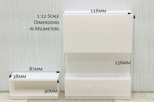 Dollhouse Miniature Fireplace with Low Sideboard - 1:12 Scale