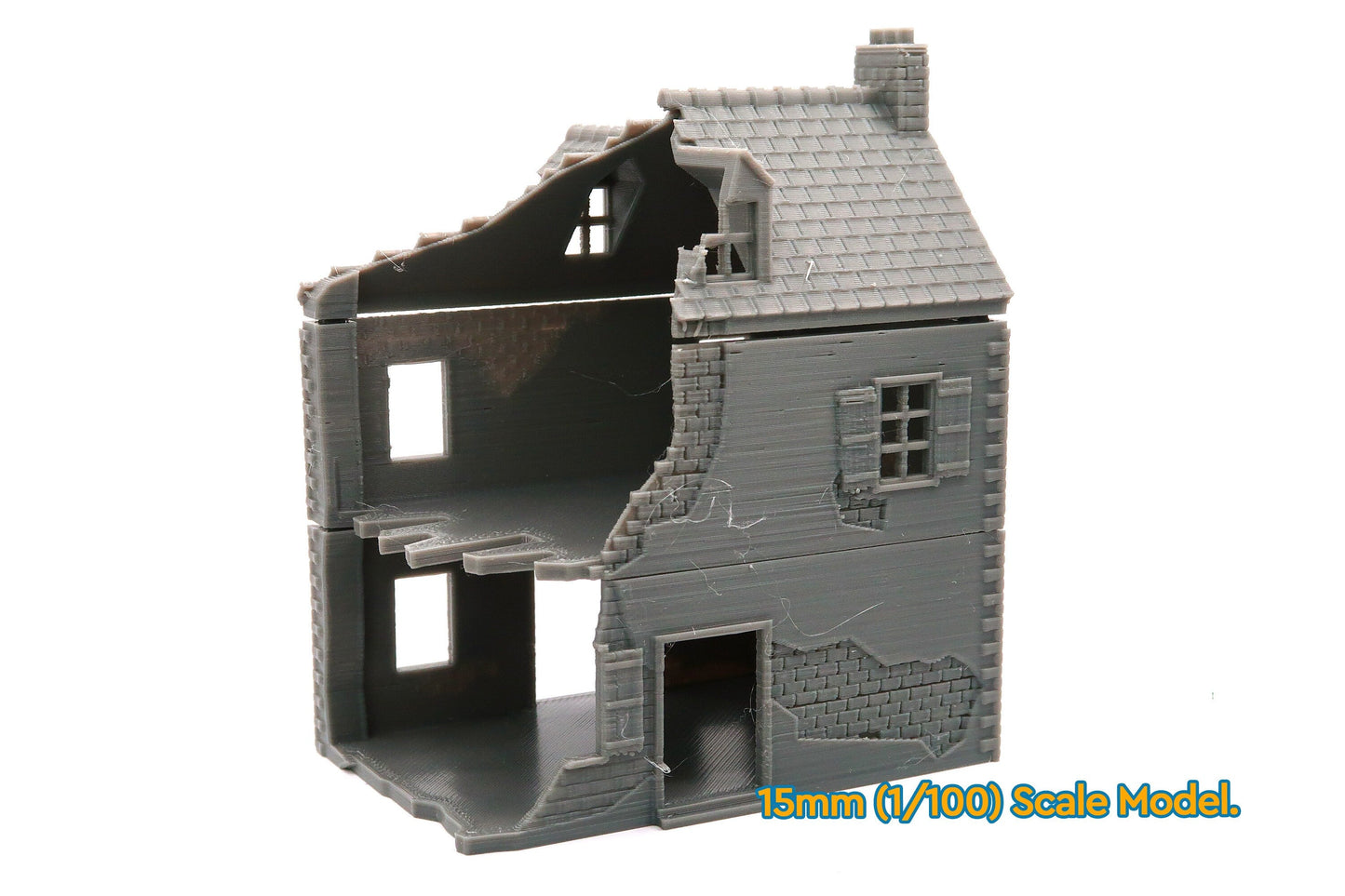 Normandy French House DS-T1 Destroyed (Volume 1) 3D Printed Tabletop Wargaming Terrain for Miniature Games like Bolt Action, Flames of War