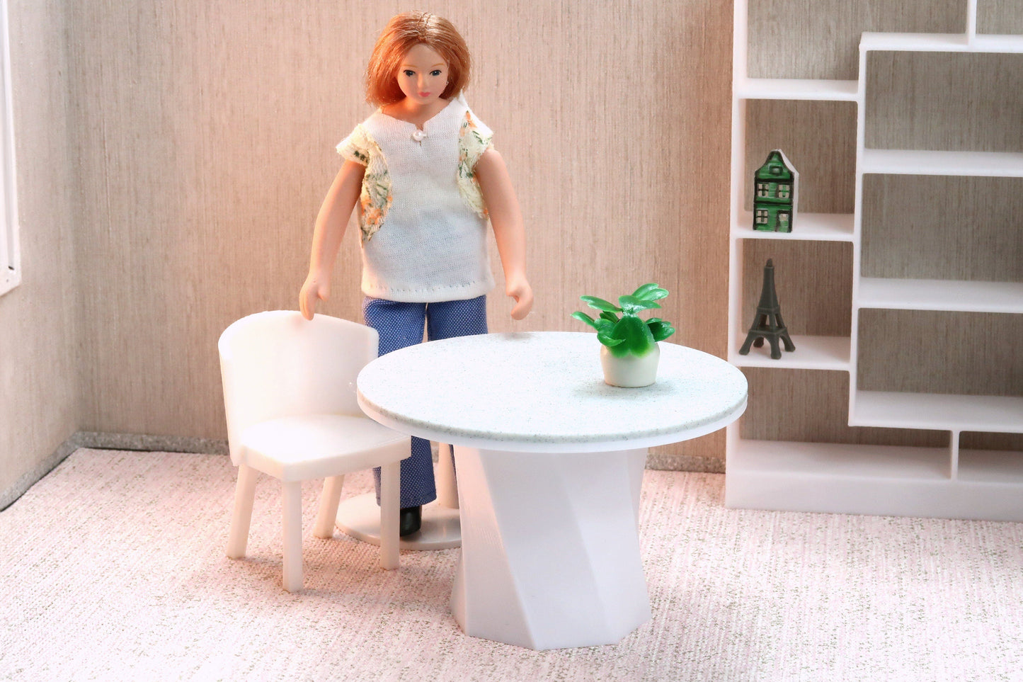 3D Printed Dollhouse Dining Table: Modern Twisted Leg, 1/12 & 1/18 Scale