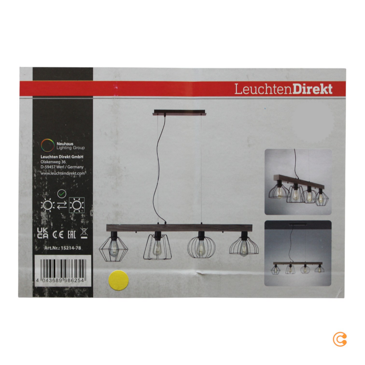 Just Light í B-flokki. Kaska hengilampi, fjögurra ljósa hengilampi, loftlampi, E27 ljós.