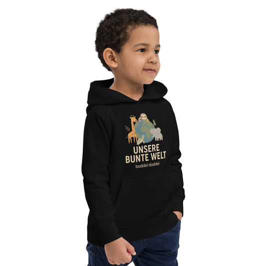 Kinder Hoodie Unsere bunte Welt – Fröhlich, bequem & nachhaltig im Baddeldaddel Design!
