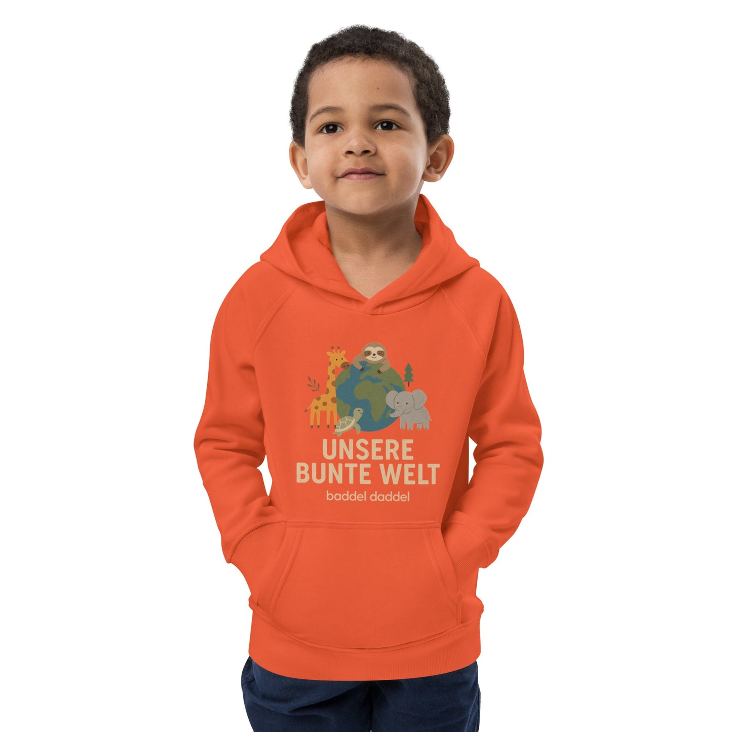 Kinder Hoodie Unsere bunte Welt – Fröhlich, bequem & nachhaltig im Baddeldaddel Design!