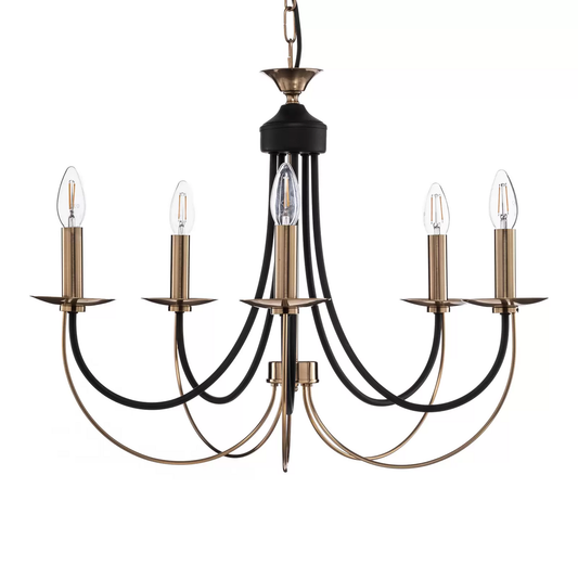 B-flokks ljósakróna Ferra forn messing fimm ljósa loftlampi loftljósalampi