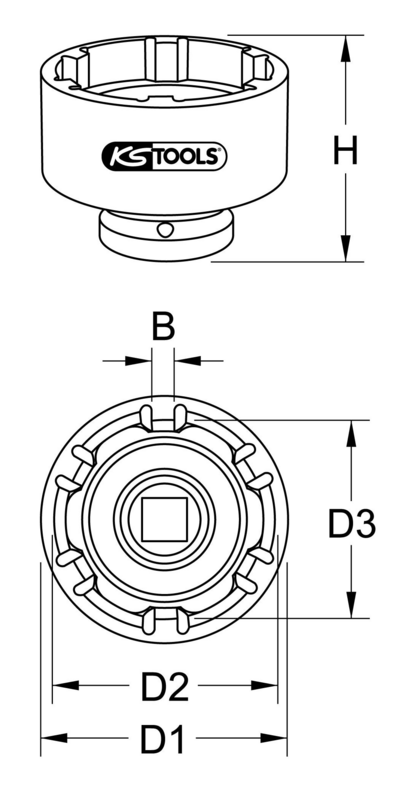 KS Tools B-flokks 1" rifa-mútlykill, 6-punkta hnetur fyrir Mercedes 86 mm