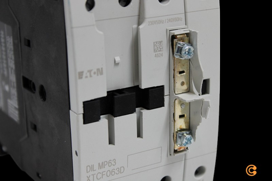 B-grade Eaton Dilmp63 (230 V 50 Hz, 240 V 60 Hz) power contactor, 4 normally open contacts. See text/photo.