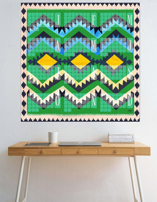 Takmörkuð upplaga af veggdagatali // Kelim Classic grænn