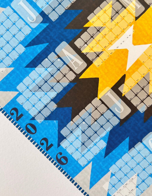 Takmarkað veggdagatal // Kilim Yamka blágrænt