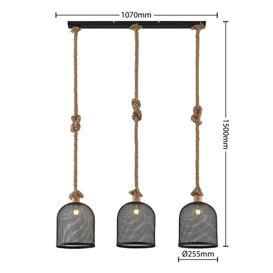 B-stock Lindby Epori pendant light hanging light hemp rope 3 bulbs dining room lamp