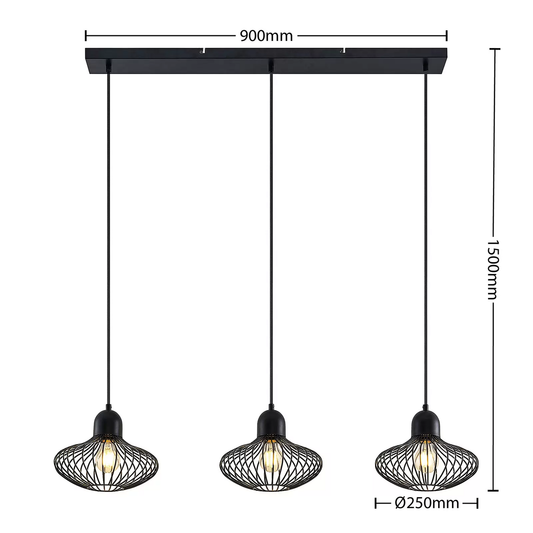 B-stock Lindby hanging light pendant light Justinos three-bulb black E27 iron