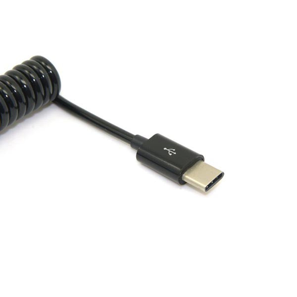 SYSTEM-S USB Type C 3.1 í USB 2.0 spíralkapall gagnasnúra hleðslusnúra 100-200 cm svart