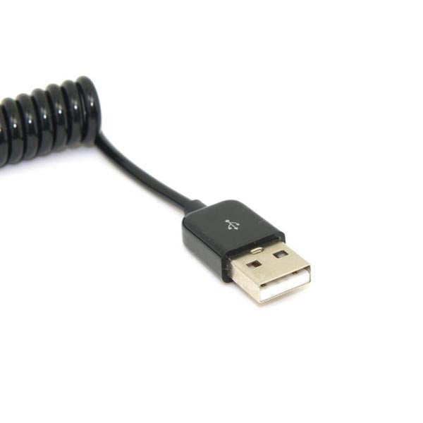 SYSTEM-S USB Type C 3.1 í USB 2.0 spíralkapall gagnasnúra hleðslusnúra 100-200 cm svart