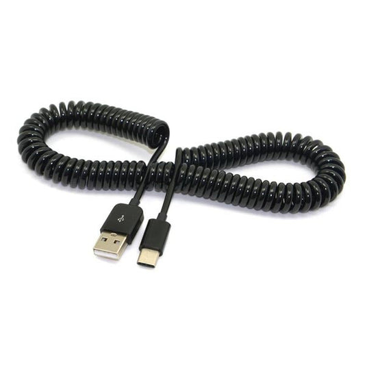 SYSTEM-S USB Type C 3.1 í USB 2.0 spíralkapall gagnasnúra hleðslusnúra 100-200 cm svart