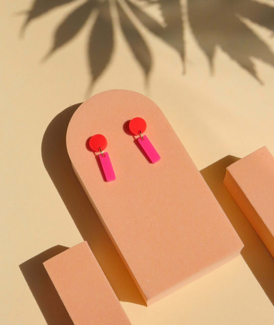 Mini Sticks Statement Ohrringe - feuerrot pink