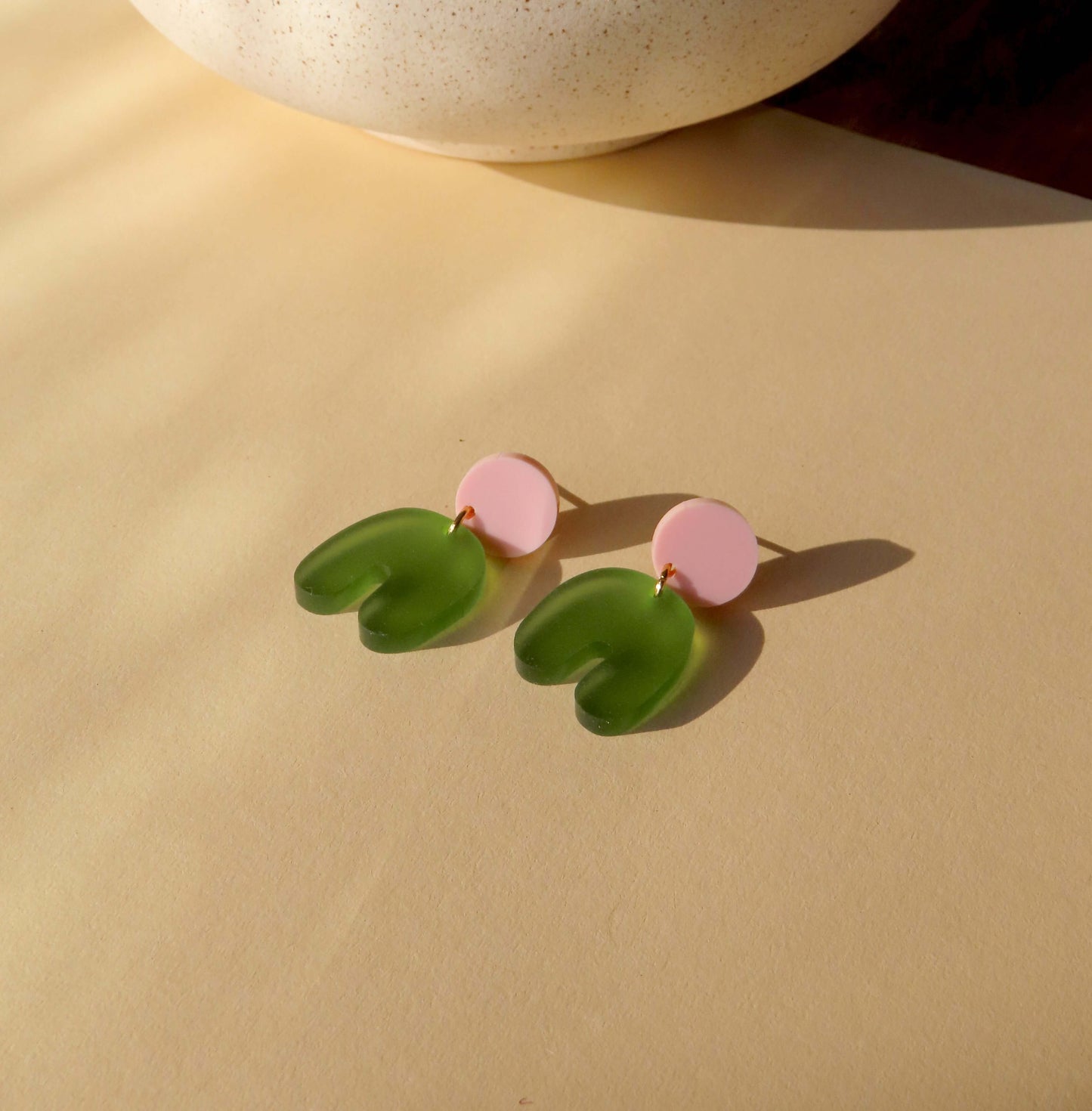 Pink Olive Transparent Squishy Arch Arch Earrings