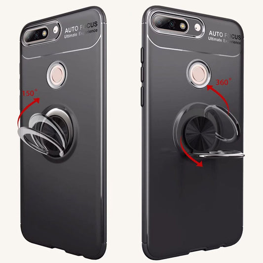 NALIA Ring Hülle kompatibel mit Huawei Y7 2018, Silikon Cover für KFZ Halterung