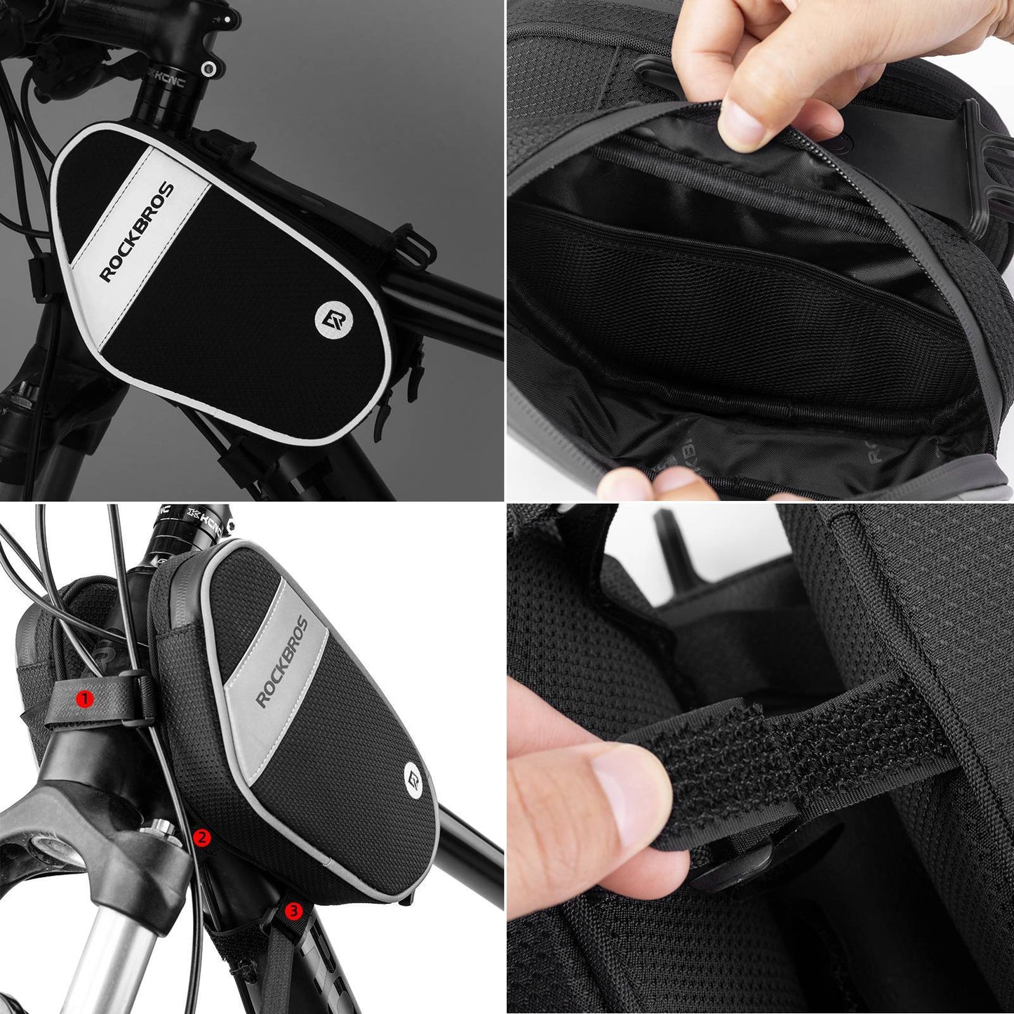 ROCKBROS bicycle frame bag with 360° rotating mobile phone holder 1.5 L BK