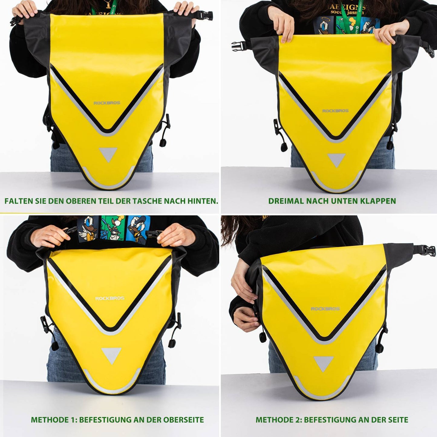ROCKBROS hjólaflutningstaska 100% vatnsheld með axlaról 20L gulur/svört gulllitaður