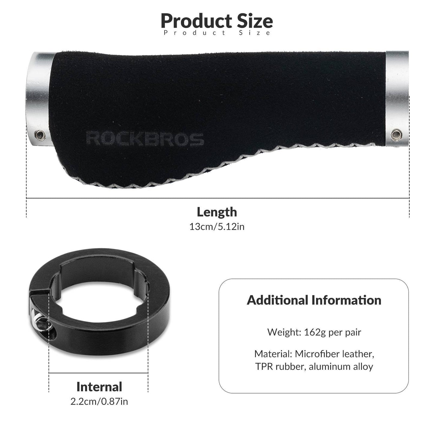 ROCKBROS bicycle grips, leather grips for handlebars with a 22.2 mm diameter