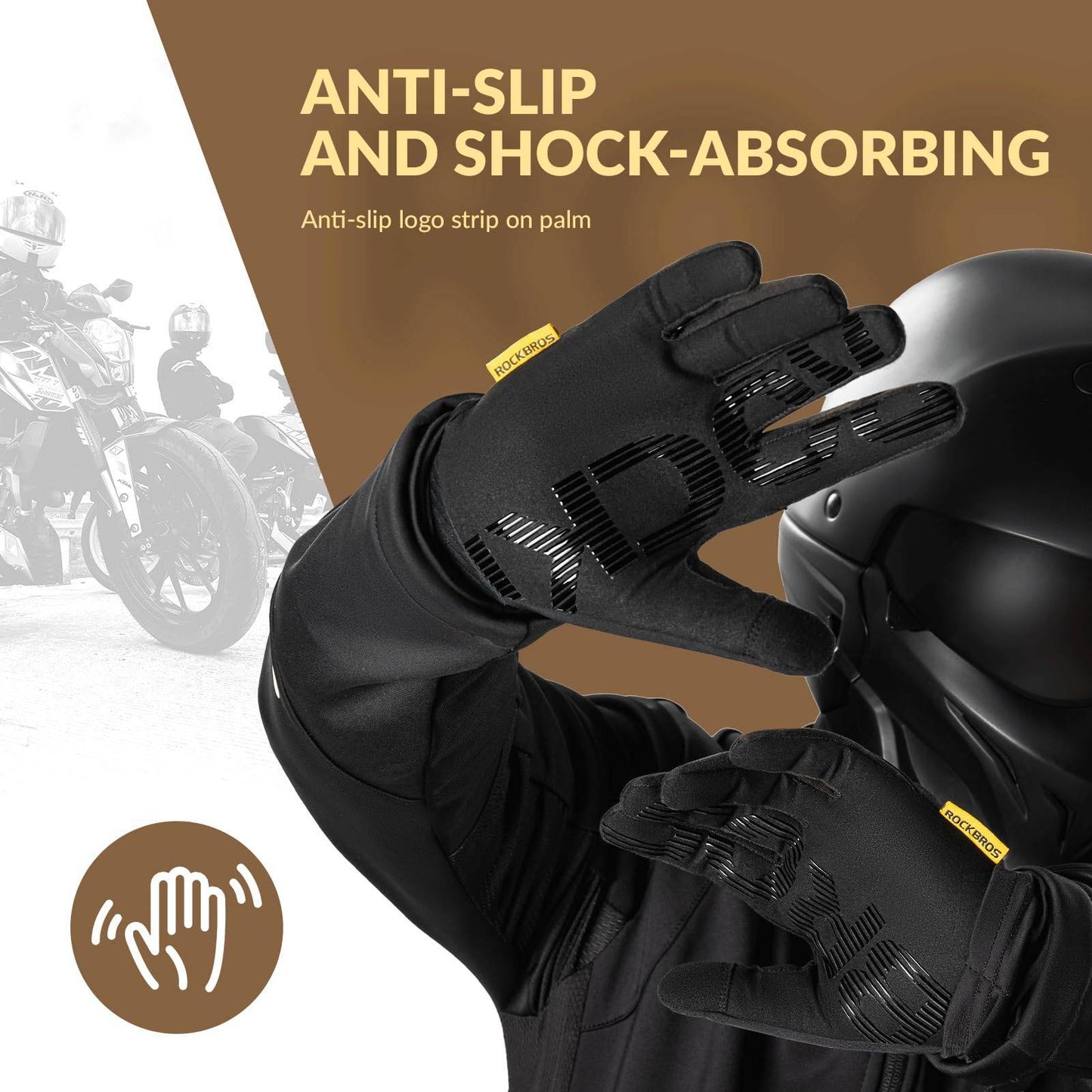 ROCKBROS Hjólreiðahanskar Hlýir, vindheldir íþróttahanskar með fullum fingrum