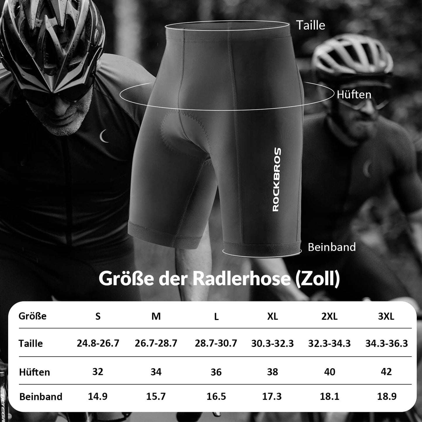 ROCKBROS Fahrradhose mit 3D Sitzpolster Schnell trocken Herren