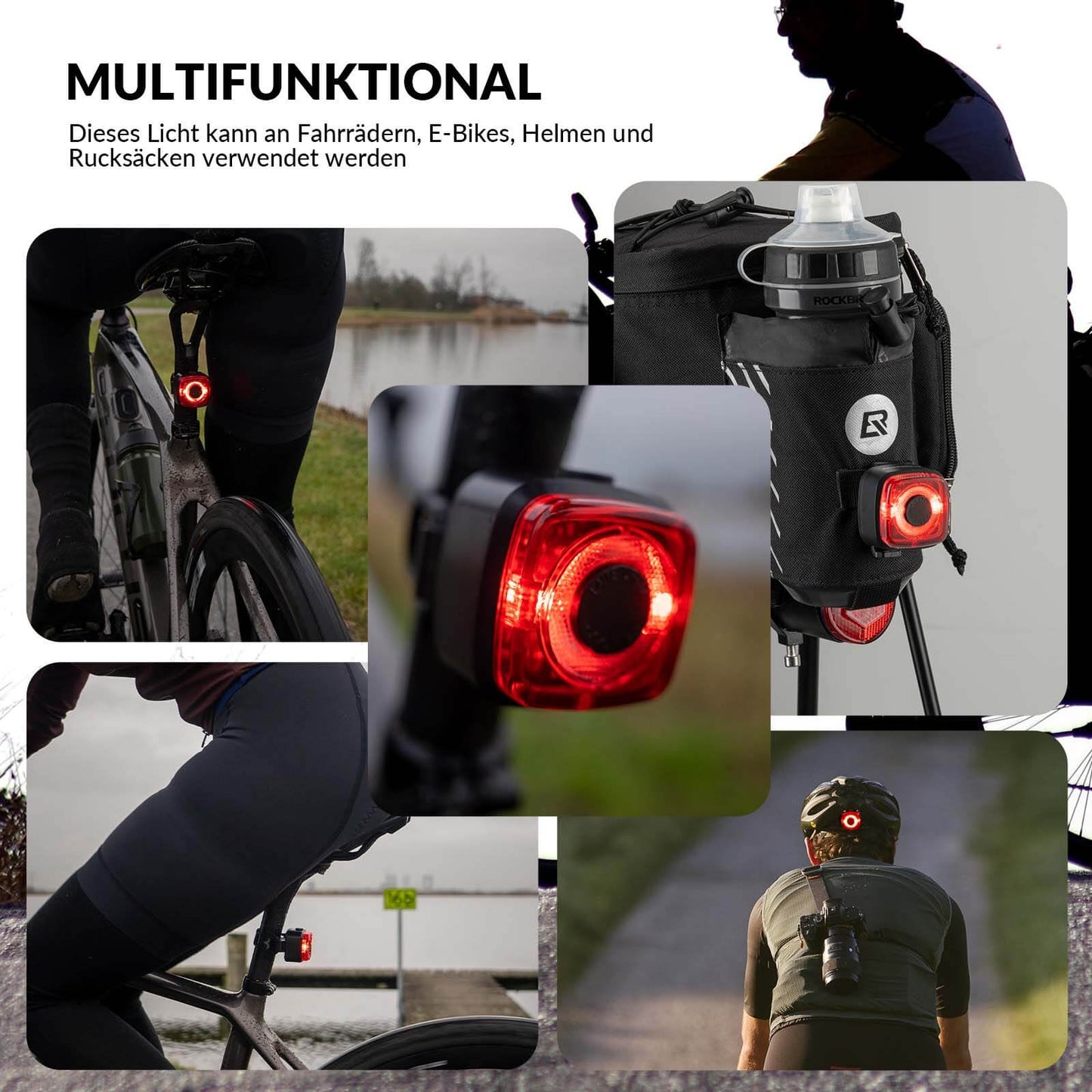 ROCKBROS Fahrradlicht IPX5 Wasserdicht Rücklicht Wiederaufladbar mit USB-C