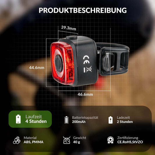 ROCKBROS Fahrradlicht IPX5 Wasserdicht Rücklicht Wiederaufladbar mit USB-C
