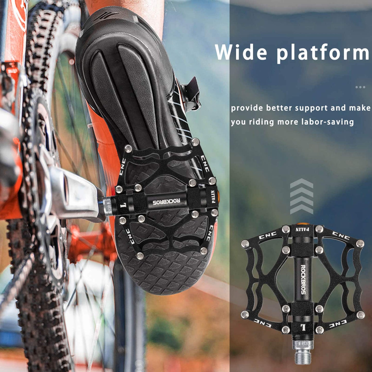 ROCKBROS hjólapedalar 9/16 tommu CNC ál með innsigluðum legum