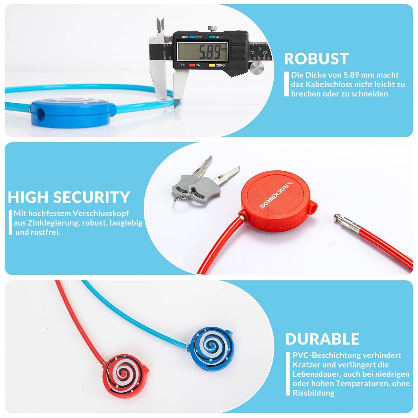 ROCKBROS Children's Bicycle Lock 69cm with 2 Keys