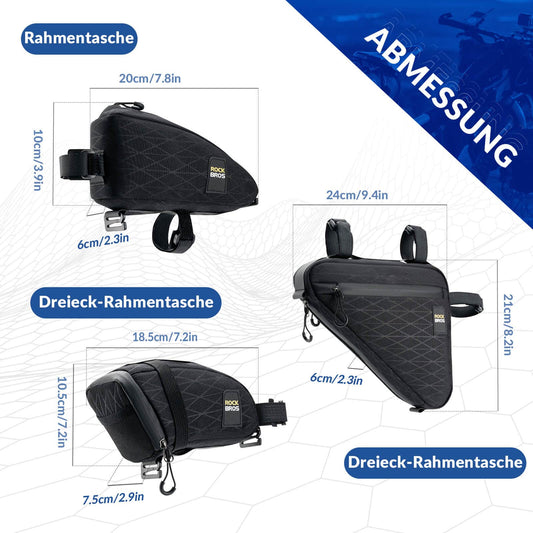 ROCKBROS hjólatöskusett, rammapoki*2 + hnakkpoki*1 með stillanlegri axlaról, 1,2 lítrar