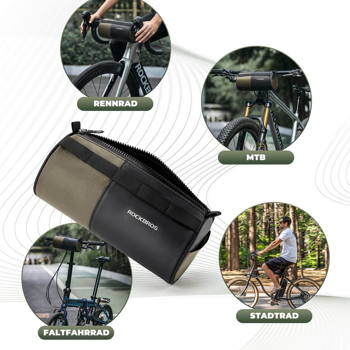 ROCKBROS Bicycle Bag Cylindrical Handlebar Bag 1.7L with Shoulder Strap