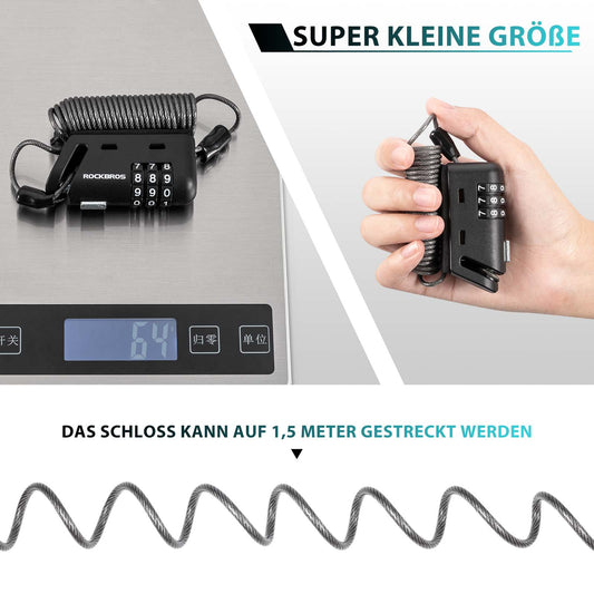 ROCKBROS Helmet Lock 150 cm Combination Lock 3-Digit Code