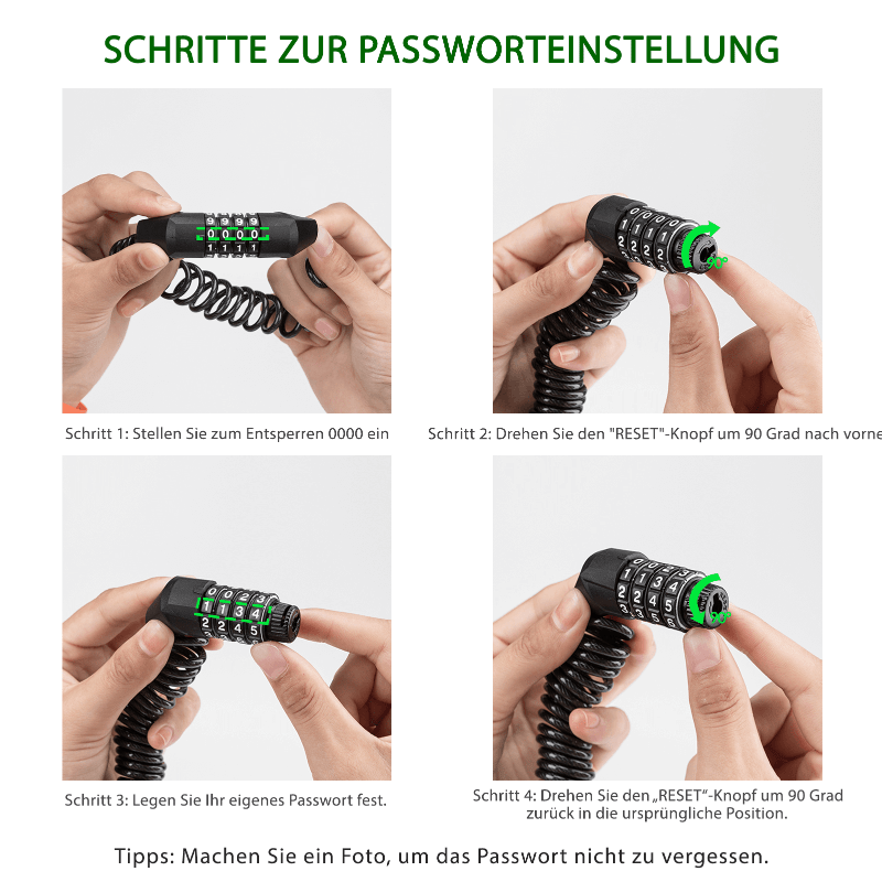 ROCKBROS Kabelschloss Zahlenschloss mit 4-Steillage Zahlencode