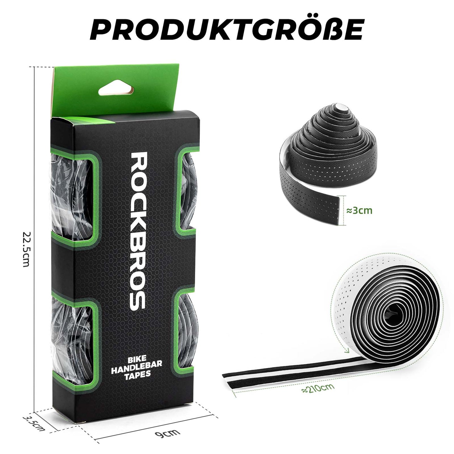 ROCKBROS Handlebar Tape for Road Bikes, Non-Slip, Shock-Absorbing Grip Tape, 2 Rolls