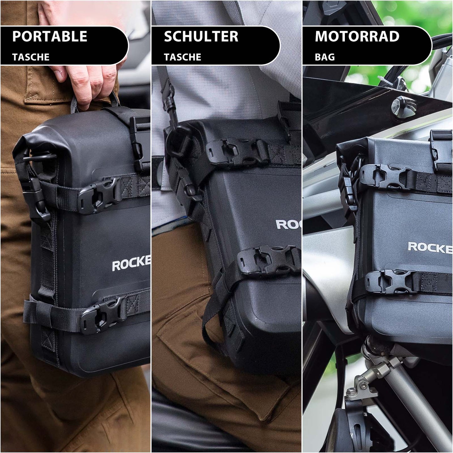 ROCKBROS Motorrad Seitentasche wasserdicht Gepäckträgertasche 5L Schwarz