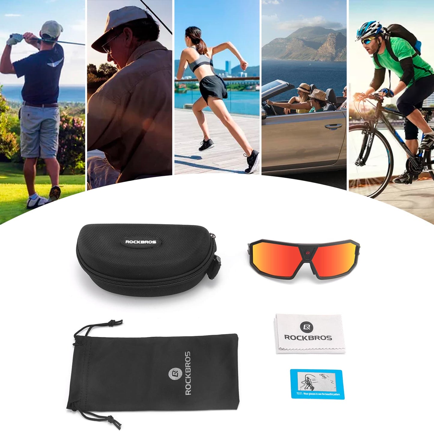 ROCKBROS Polarized Sunglasses Cycling Glasses Unisex Black-Red