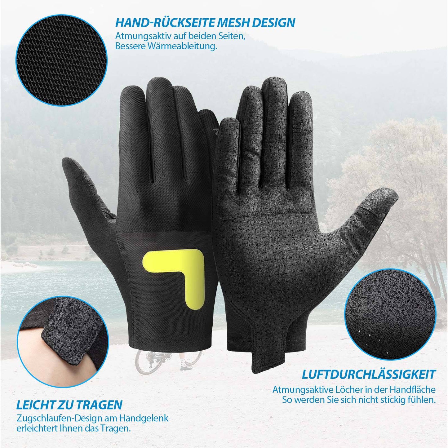 ROCKBROS Radhandschuhe MTB Frühling Herbst Atmungsaktiv Touchscreen Unisex