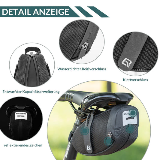 ROCKBROS saddle bag for MTB road bike, tool bag with rear light mount