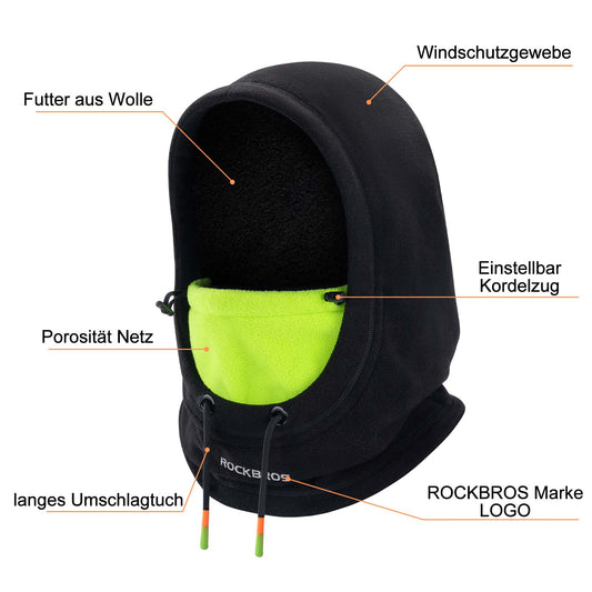ROCKBROS Winter Ski Mask Fleece Balaclava for Women and Men Black Green