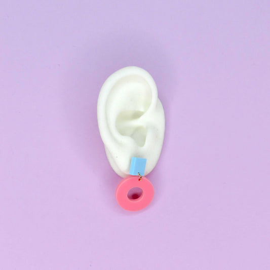 Square Circle Ohrstecker in Hellblau & Rosa